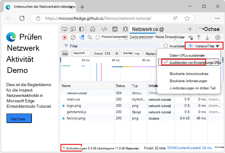 Erweiterungs-URLs, die in der Tabelle 