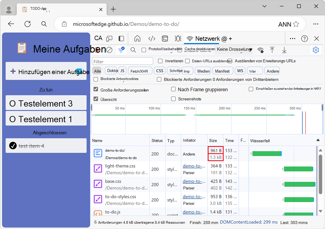 Ein Beispiel für nicht komprimierte Ressourcen