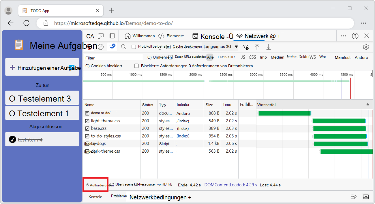 Die Gesamtanzahl der Anforderungen seit dem Öffnen von DevTools