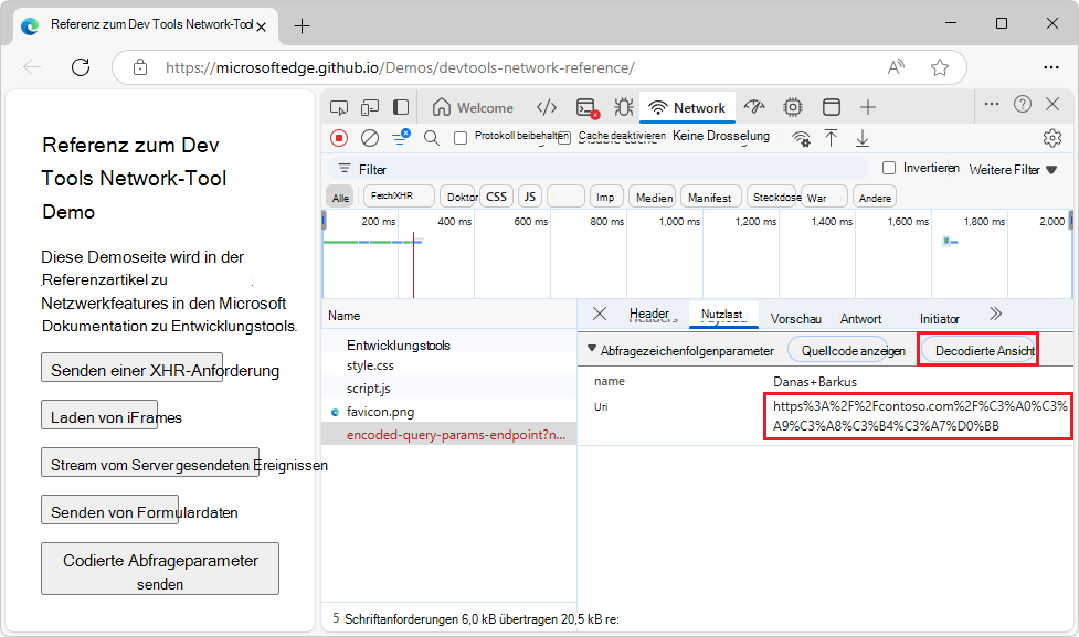 Abfragezeichenfolgenparameter werden mit URL-codierten Zeichen angezeigt