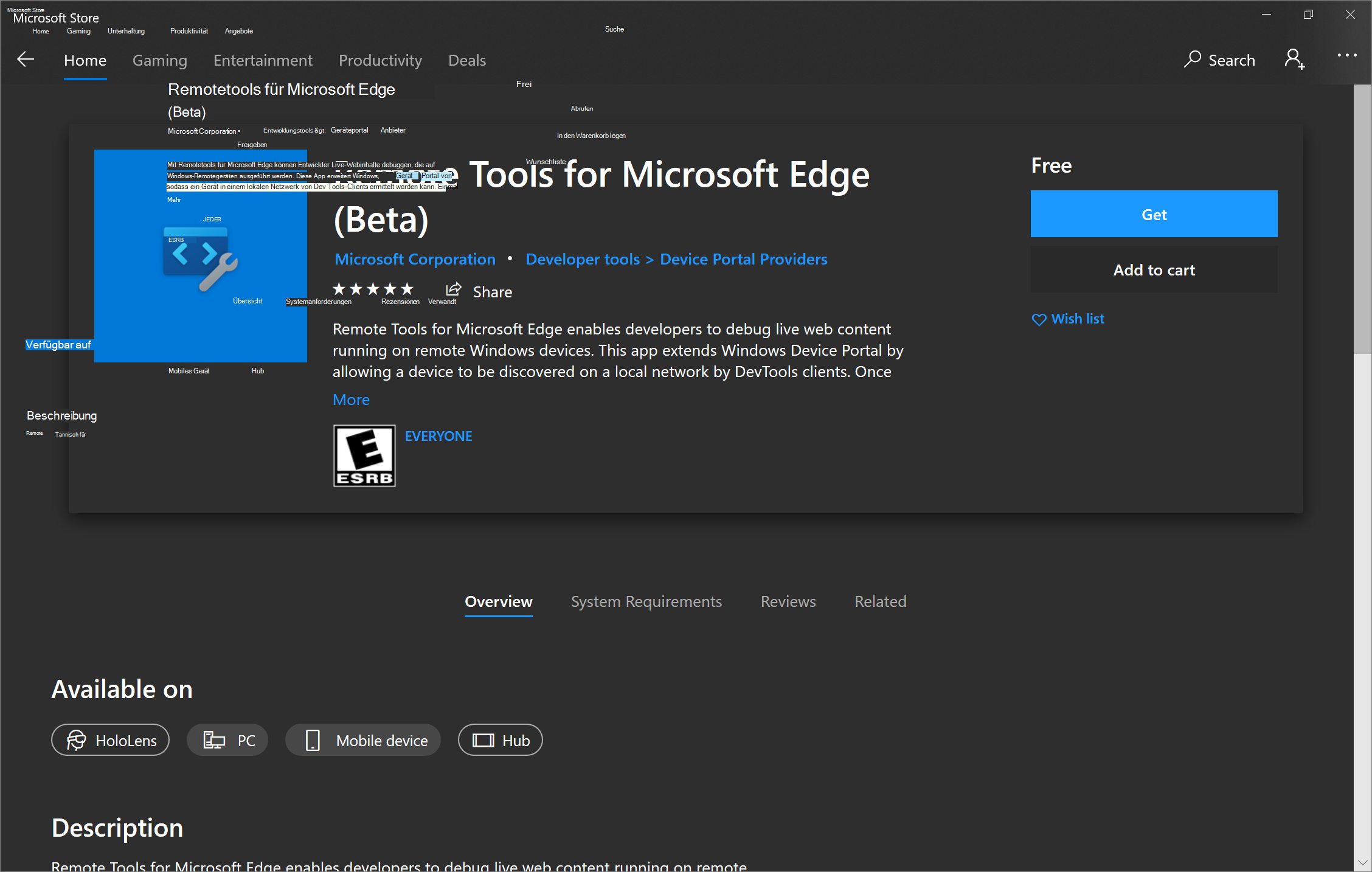 Die Remotetools für Microsoft Edge im Microsoft Store