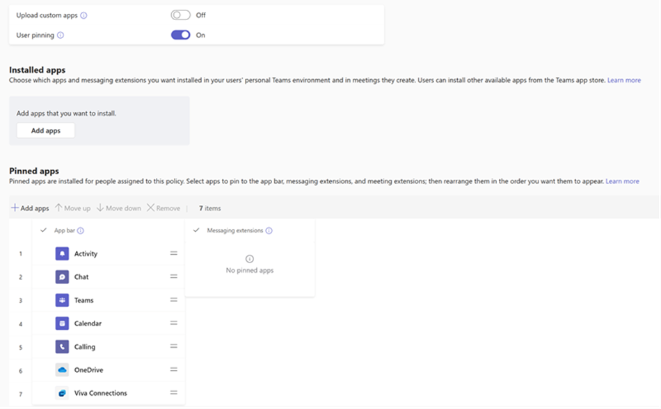 Screenshot der Teams-App-Setuprichtlinien im Teams Admin Center.