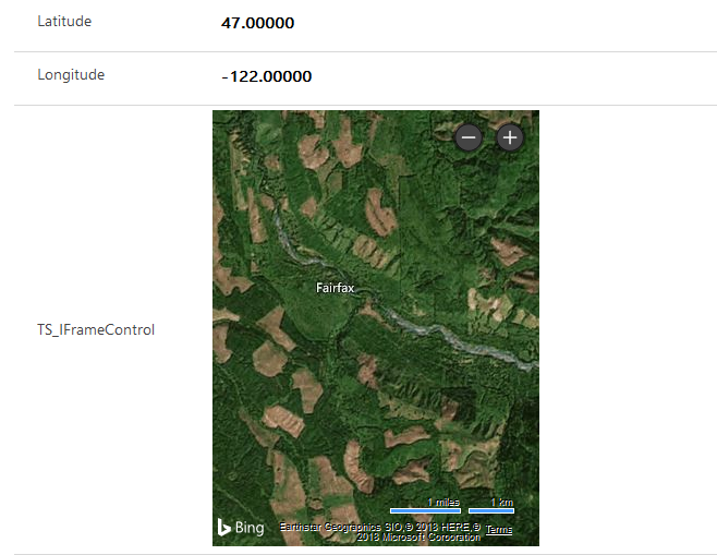 Screenshot einer IFRAME-Komponente, die eine Bing-Karte anzeigt.