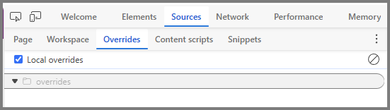 Screenshot der Registerkarte „Overrides“ des Tools „Sources“, nachdem ein Overrides-Ordner ausgewählt wurde, mit ausgewählter Option „Lokale Overrides aktivieren“.