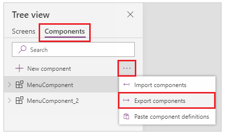 Komponentenansicht exportieren.