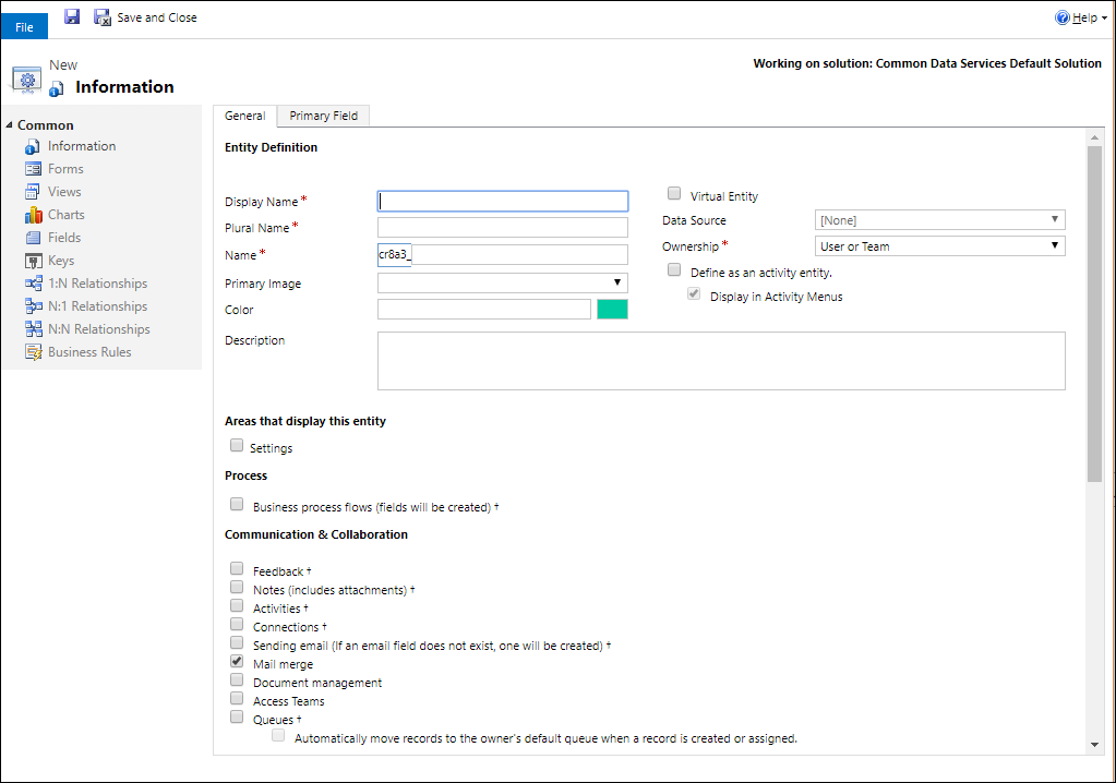 Neues Entitätsformular im Solution Explorer.
