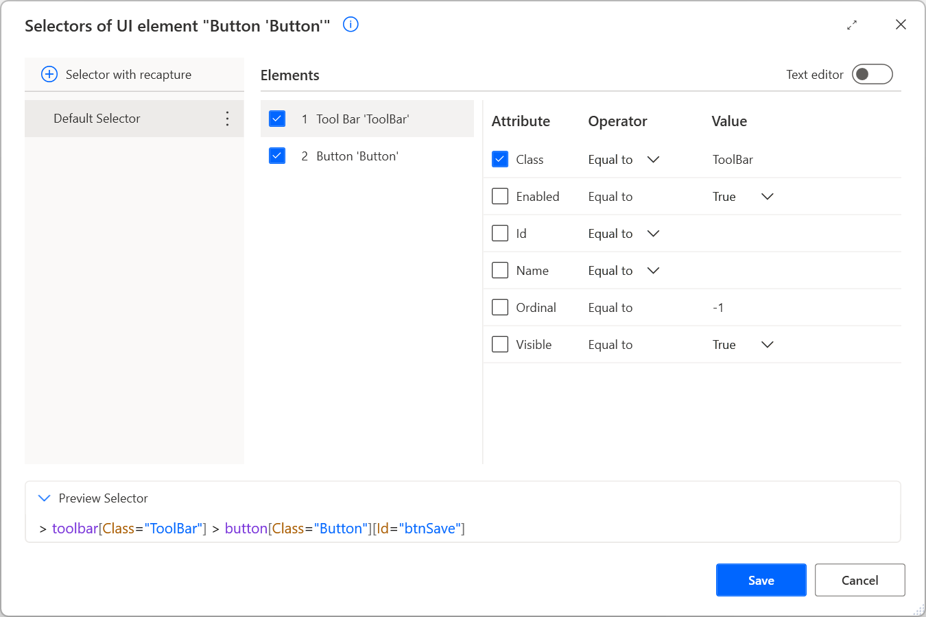 Screenshot des visuellen Selektor-Generators.