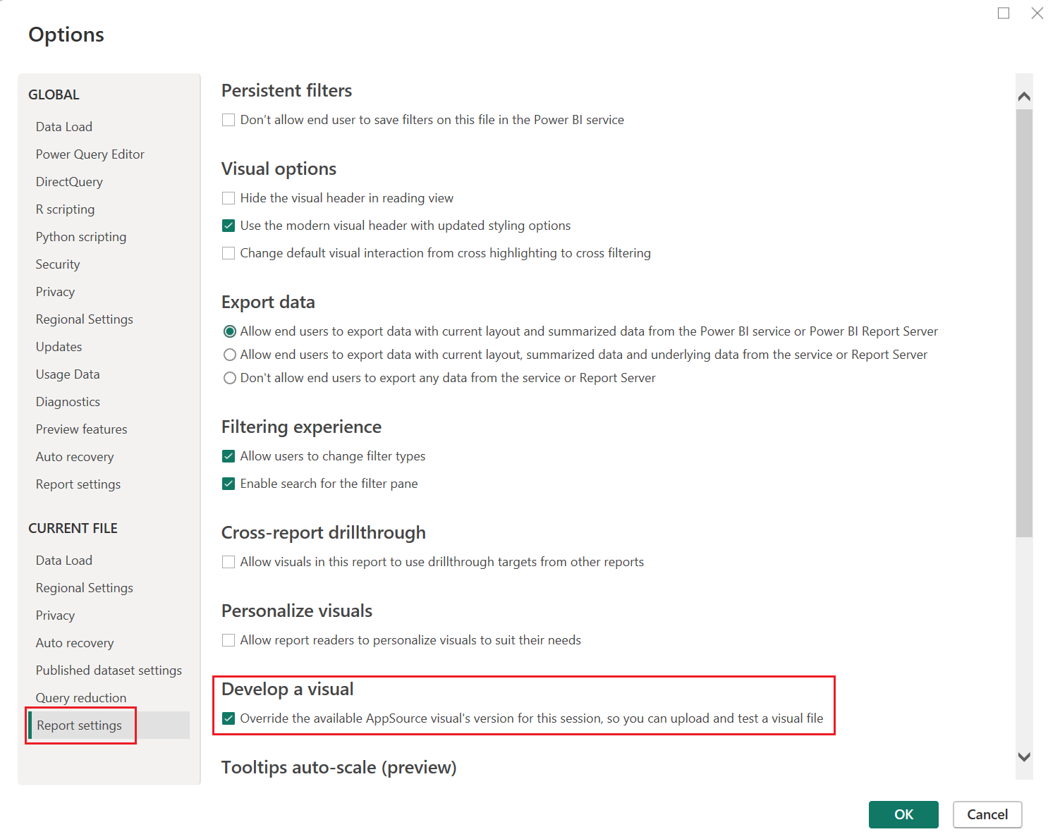 Screenshot: Aktivierter Entwicklermodus in Power&nbsp;BI Desktop.