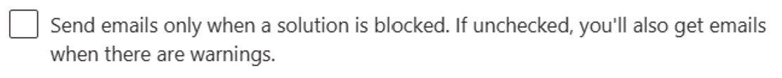 Screenshot des E-Mail-Kontrollkästchens des Solution Checkers.