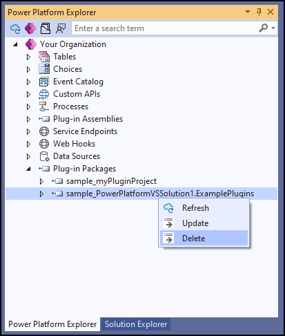 Wählen Sie ein Plug-In-Paket und dann im Kontextmenü „Löschen“ aus