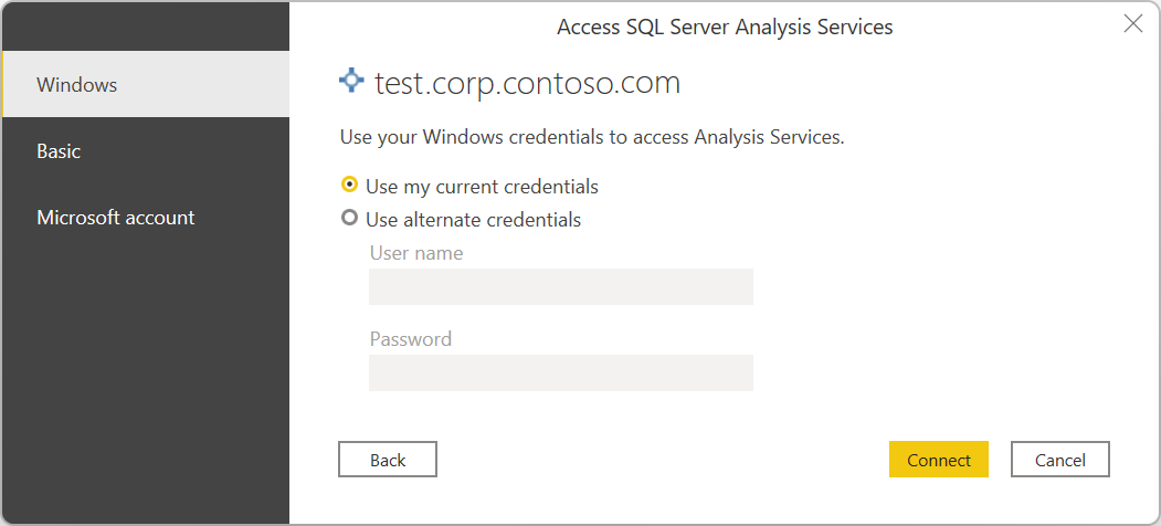 SQL Server Analysis Services Datenbankauthentifizierung.