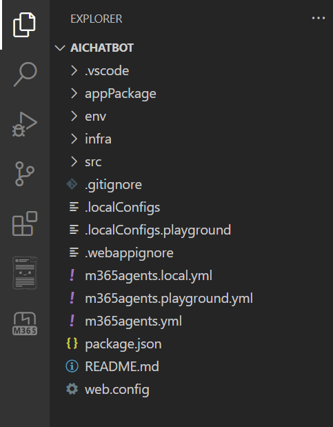 Screenshot zeigt die Struktur des Teams Toolkit-Beispielordners 