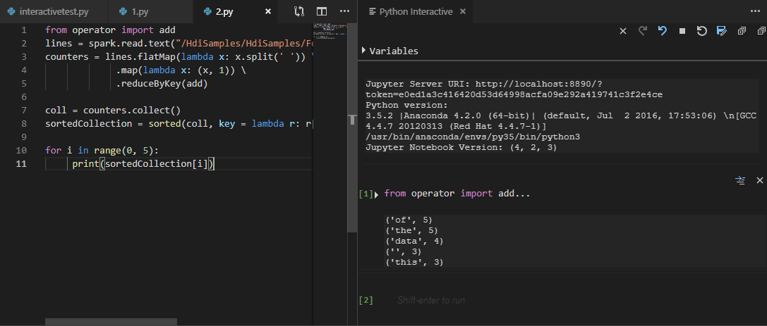 interaktives Python-Fenster von Pyspark