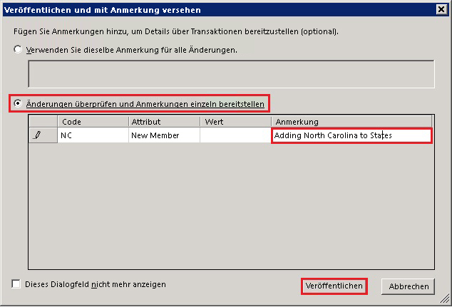 Excel – Veröffentlichen und mit Anmerkung versehen (Dialogfeld)