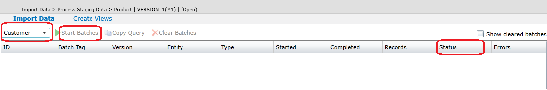 Seite „Stagingbatches“ in Master Data Manager