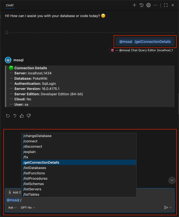 Screenshot der Verwendung eines Slash-Befehls in einem Beispiel im GitHub-Copilot-Chat.