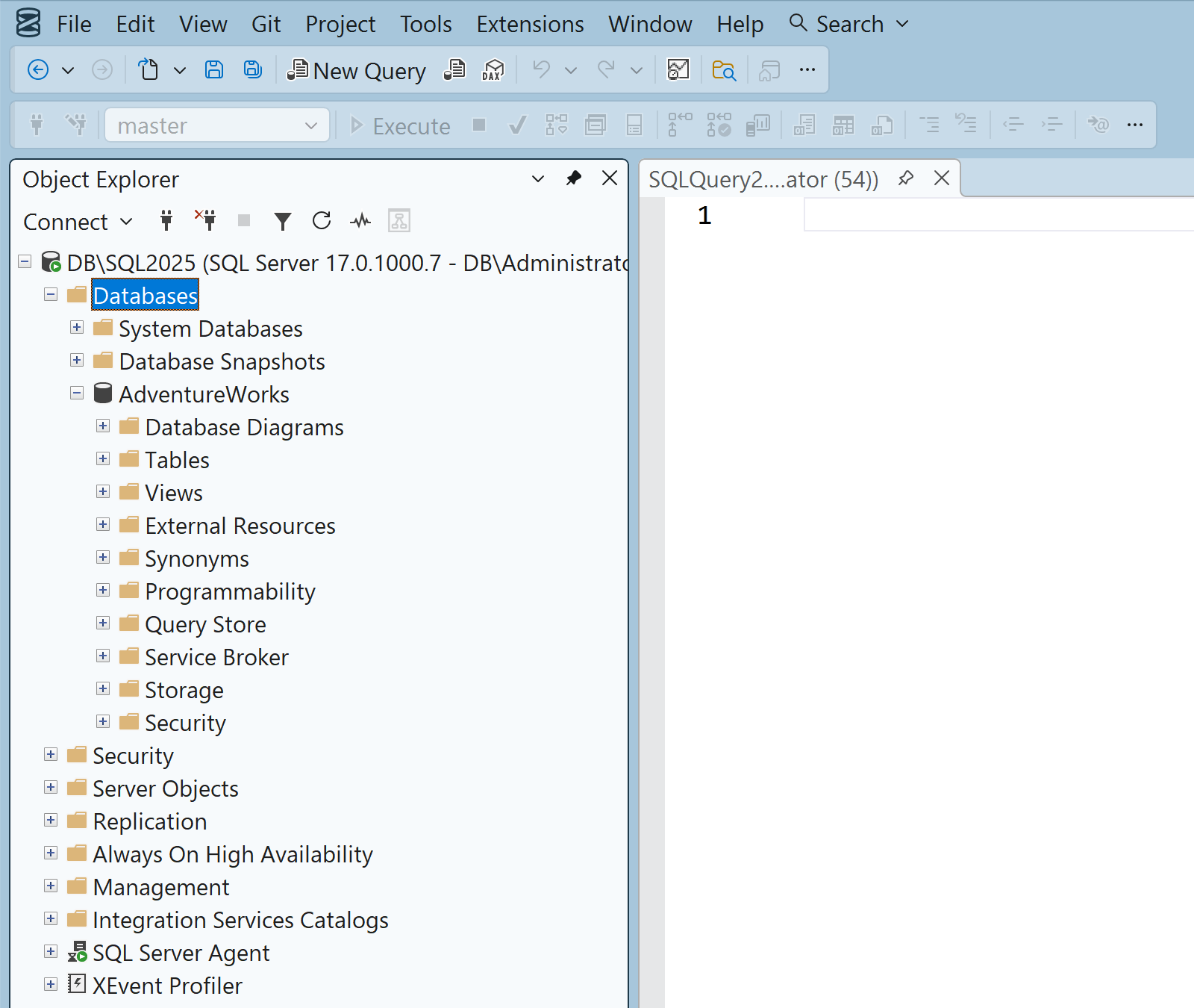 Screenshot von SQL Server Management Studio.
