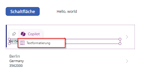 Screenshot einer ausgewählten Textformatierung