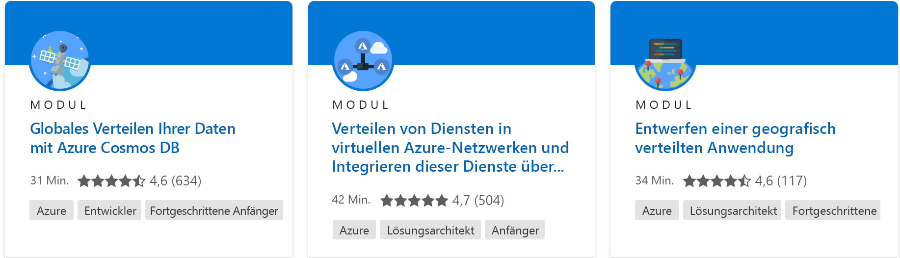 Screenshot eines einzelnen Moduls mit allen Details der Microsoft Learn-Website