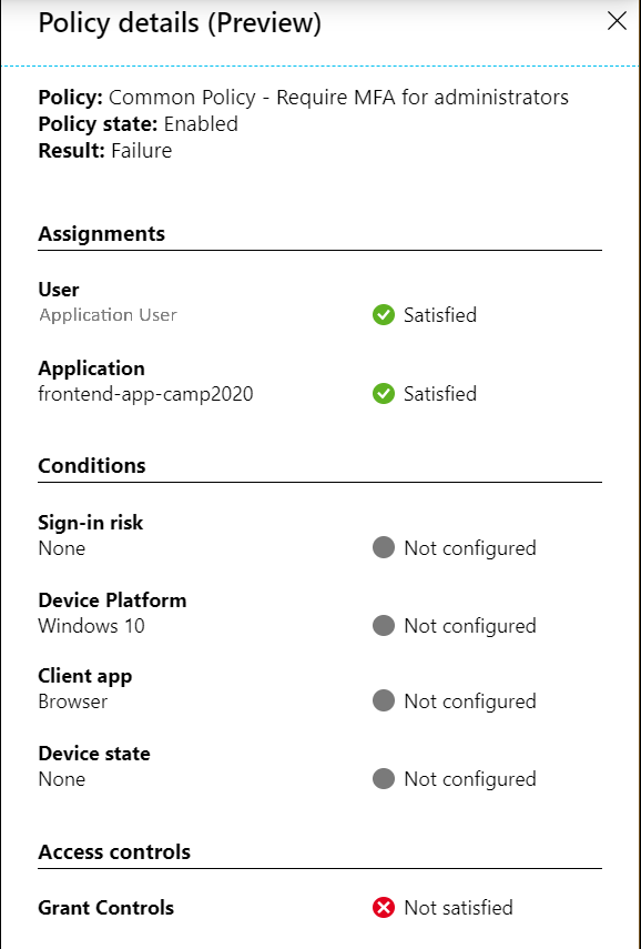 Screenshot des Bildschirms „Richtliniendetails (Vorschau)“ in Microsoft Entra mit bedingtem Zugriff.