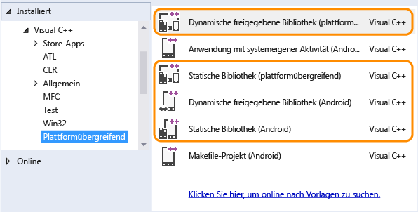 Screenshot, das statische und dynamische Shared Libraries zeigt.