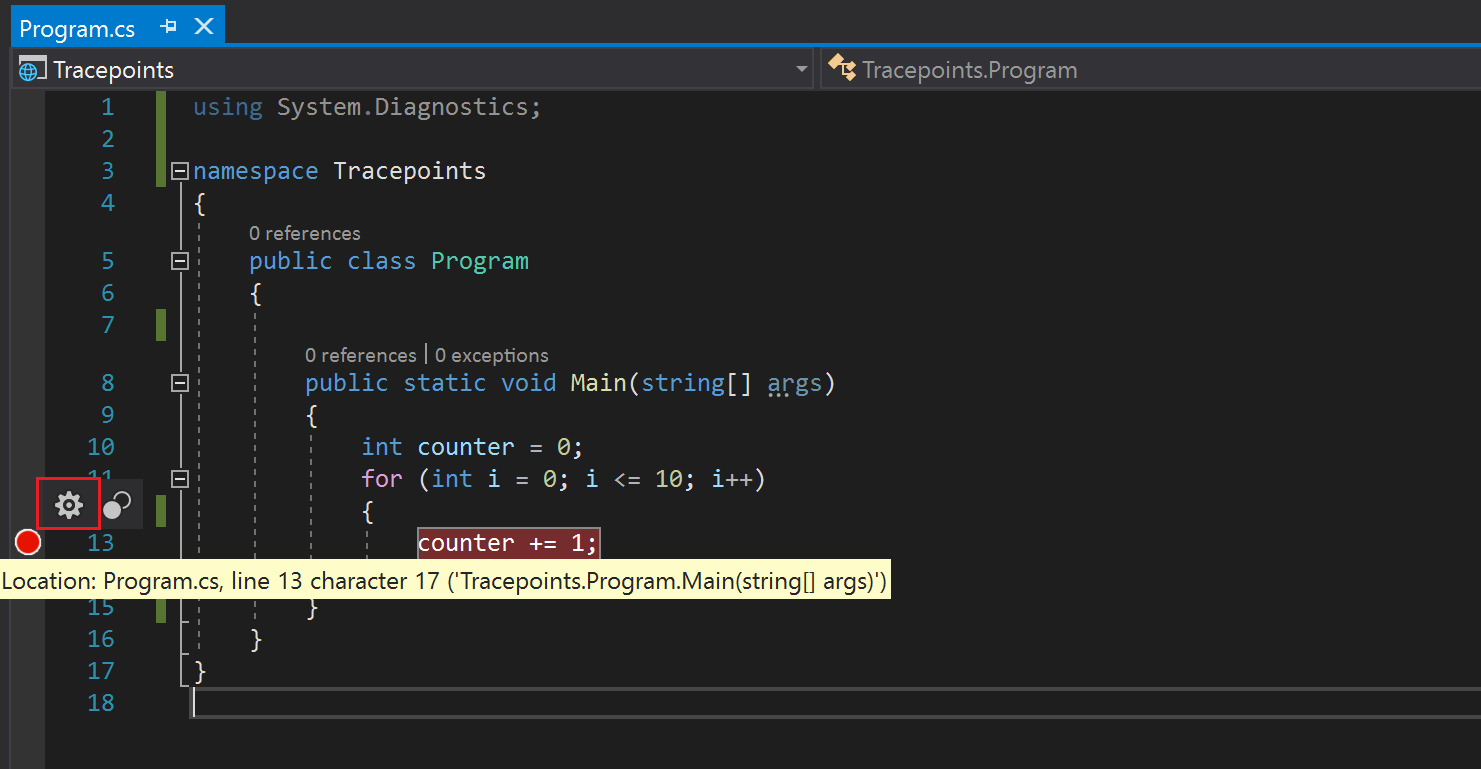 Screenshot der Breakpoint-Initialisierung im Beispielcode.