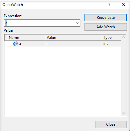 Screenshot der QuickWatch-Variablen.
