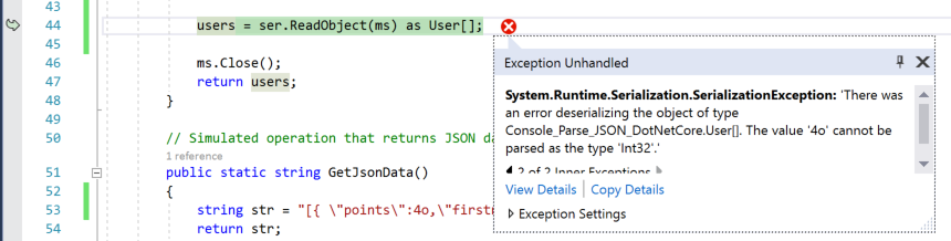 Eine SerializationException tritt auf