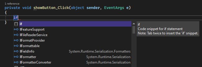 Screenshot: IntelliSense mit Visual C#-Code