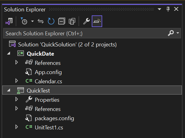 Screenshot: Projektmappen-Explorer mit zwei Projekten