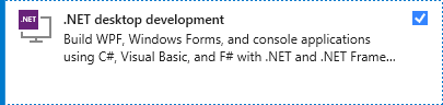 Screenshot der .NET-Desktopentwicklungsauslastung im Visual Studio Installer.