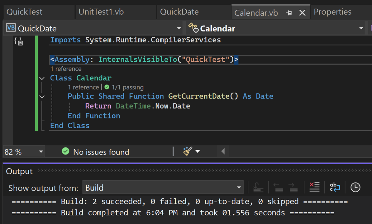 Screenshot des Ausgabefensters in Visual Studio.