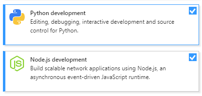 Node.js- und Python-Workloads für die Entwicklung