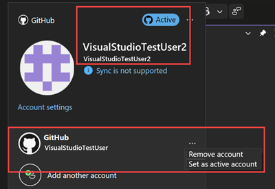 Screenshot eines aktiven GitHub-Kontos in den Kontoeinstellungen.