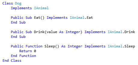 Screenshot der resultierenden Klasse - Visual Basic.