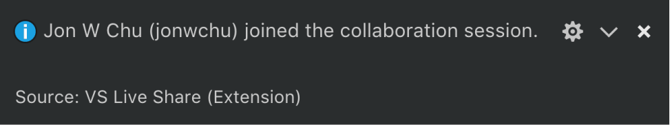 Beitrittsbenachrichtigung in Visual Studio Code