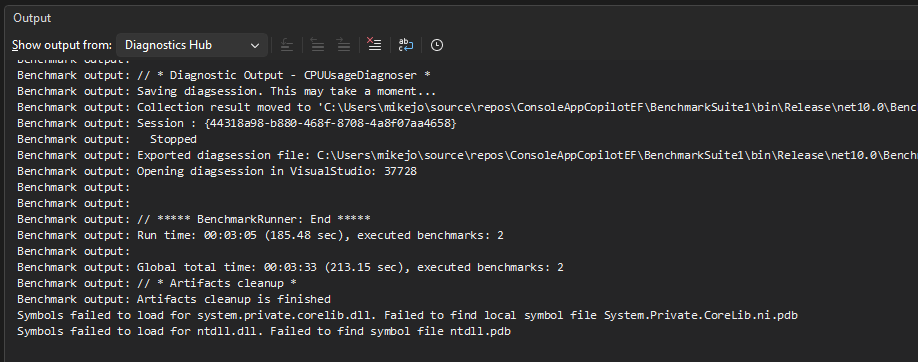 Screenshot der Benchmark-Ausgabe.