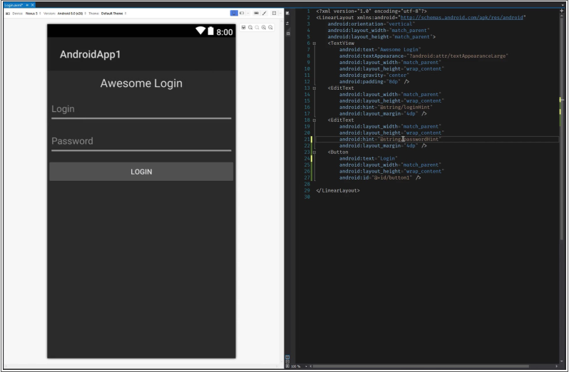 Screenshot des Xamarin.Android Split-View-Editors.