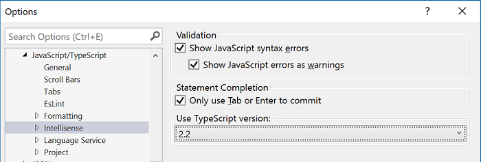 TypeScript-Versionsauswahl