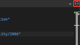 Screenshot des mittleren Bereichs des XAML-Code-Editors in Visual Studio mit hervorgehobener Schaltfläche 