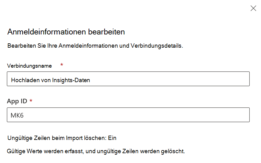 Screenshot, der zeigt, wie Anmeldeinformationen bearbeitet werden.
