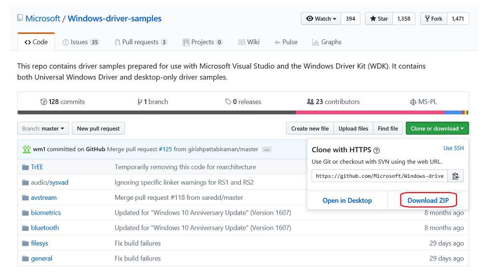 Screenshot des GitHub-Repositorys, das den Allgemeinen Ordner und die Schaltfläche 
