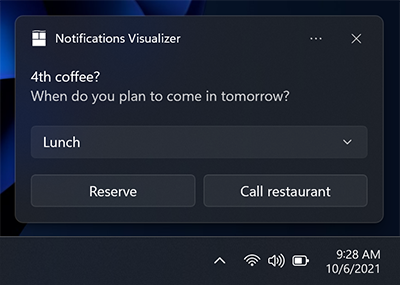 Screenshot einer App-Benachrichtigung mit einer Textzeile, einer Auswahleingabe mit 