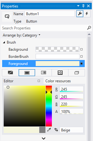 Color-Auswahl im Visual Studio Designer