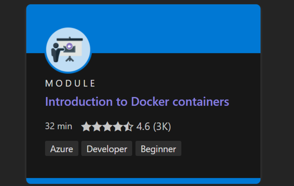 Screenshot des Microsoft Docker-Lernkurses