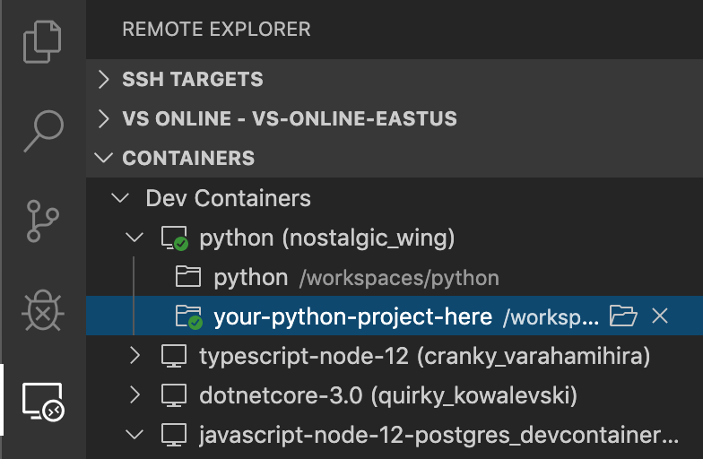 VSCode-Containermenü-Screenshot