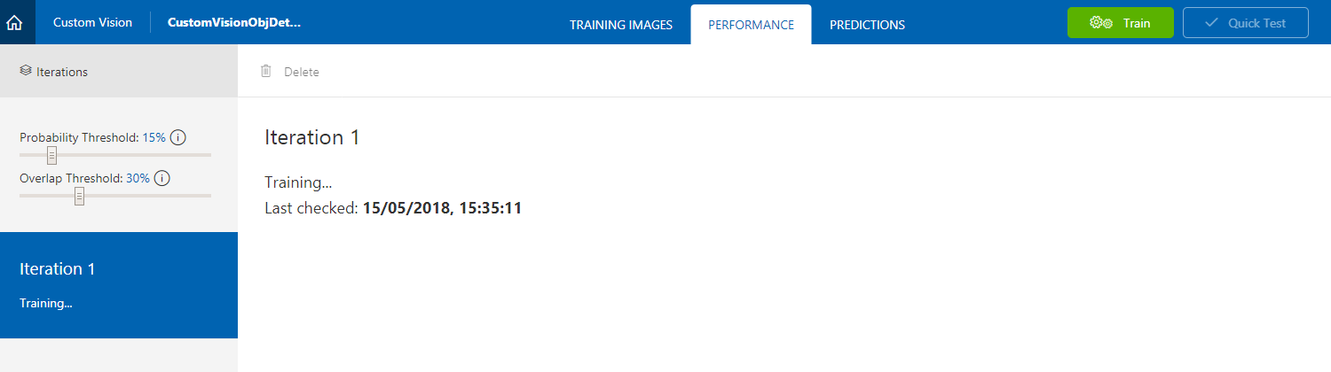 Screenshot: Erste Trainingsiteration