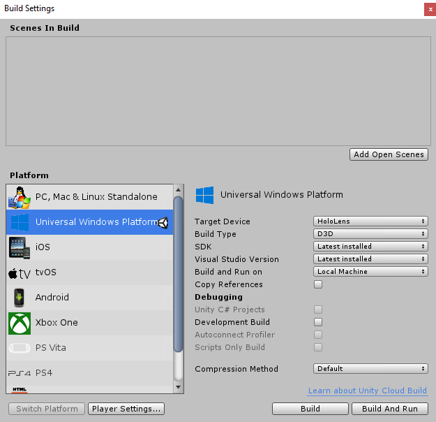 Screenshot: Konfigurationsoptionen für die Buildeinstellung