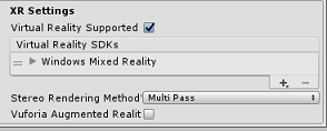Screenshot, der zeigt, dass das Windows Mixed Reality SDK hinzugefügt wurde.