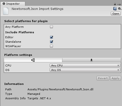Screenshot, der die richtige Auswahl für das Newtonsoft-Plug-In zeigt.